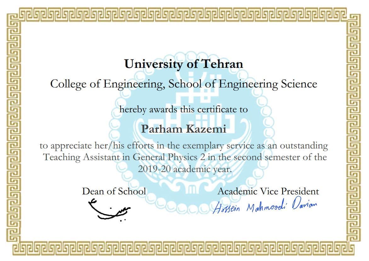 Physics II Electricity and (Spring 2020) Parham Kazemi